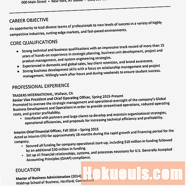 Halimbawa ng Executive Resume Sa isang Profile