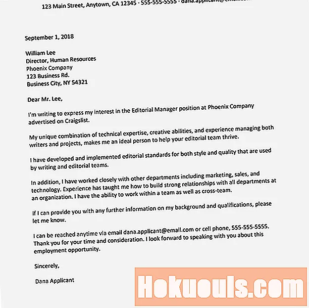 Halimbawang Cover Letter at Ipagpatuloy ang isang Job Job