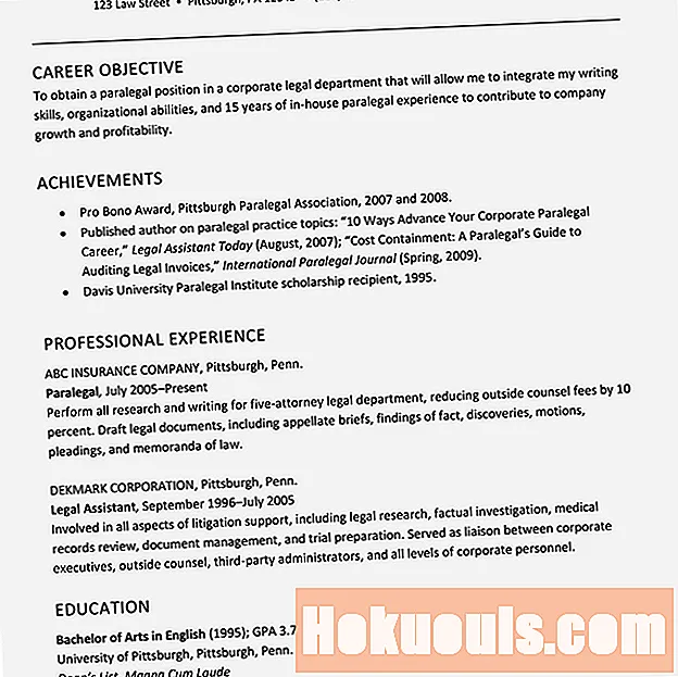ตัวอย่าง Resume สำหรับ Paralegals บริษัท ที่มีประสบการณ์